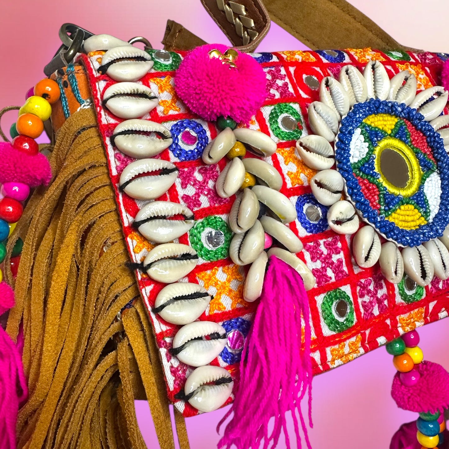 Embellished Bag with Vibrant Tassles