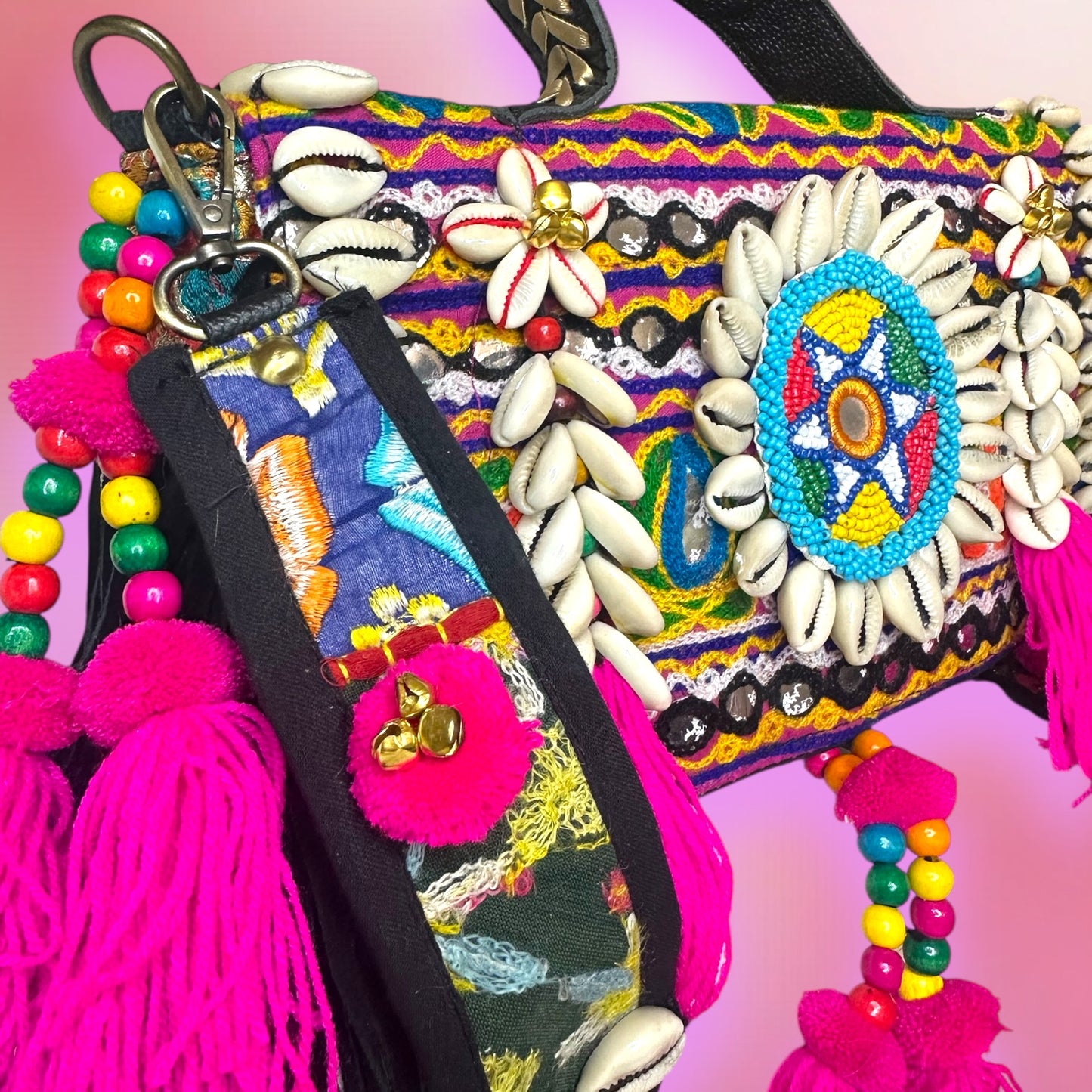 Embellished Bag with Vibrant Tassles
