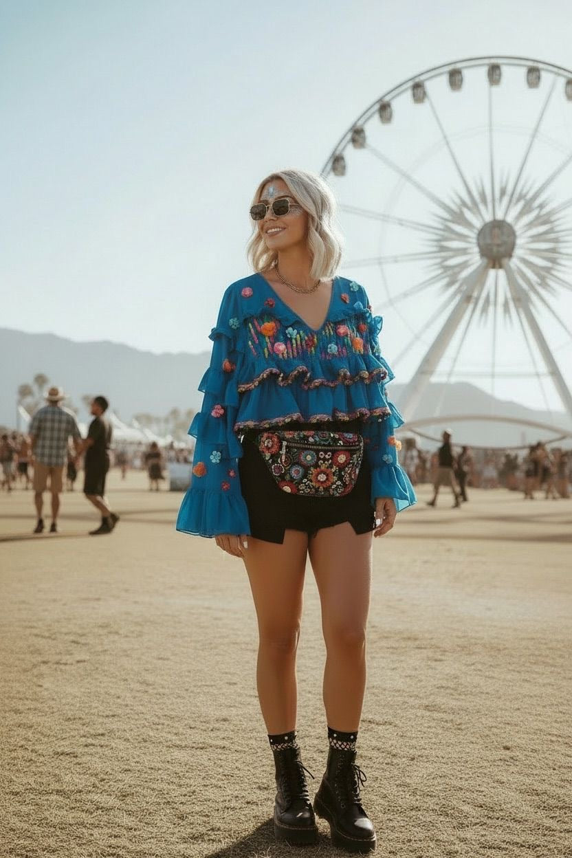 Blue Frill Sleeve Top