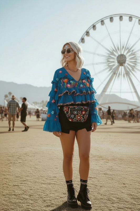 Blue Frill Sleeve Top