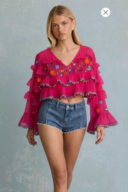 Pink Frill Sleeve Top