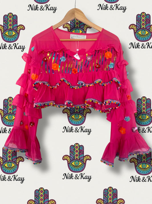 Pink Frill Sleeve Top