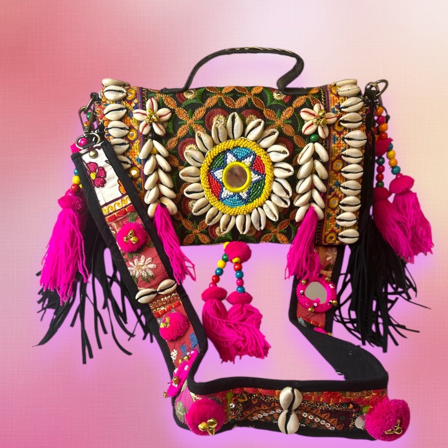 Embellished Bag with Vibrant Tassles