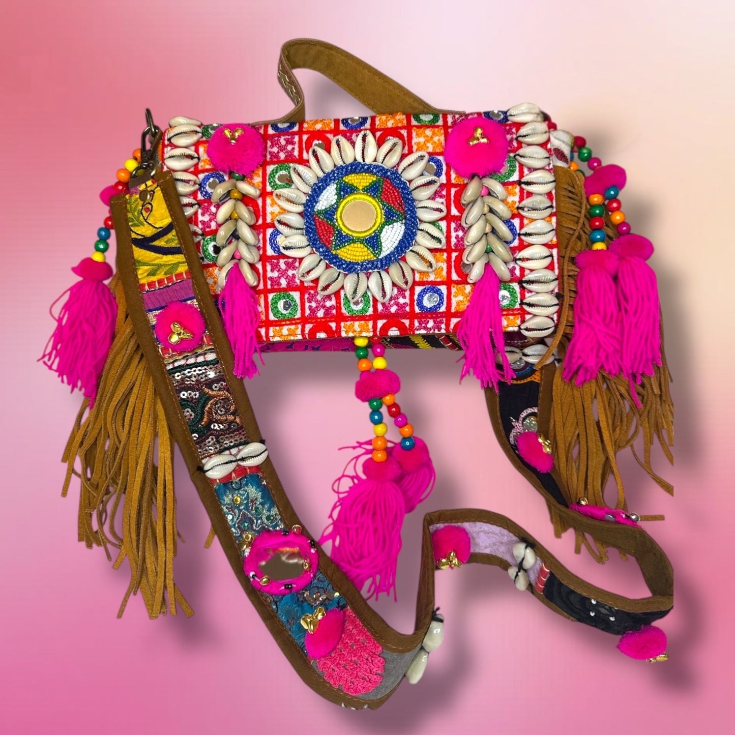 Embellished Bag with Vibrant Tassles