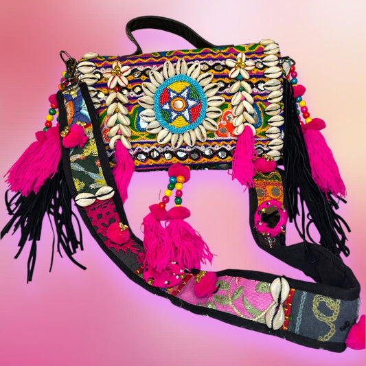 Embellished Bag with Vibrant Tassles
